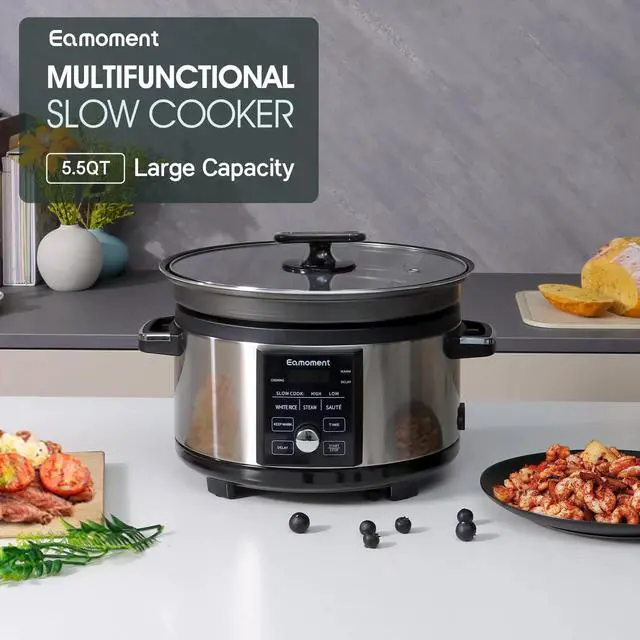 Alt view image 5 of 6 - HOPDAY 5.5 Quart Slow Cooker With Timer, Aluminum Alloy Non Stick Liner, Programmable SLOW COOK HIGH/ SLOW COOK LOW/ WHITE RICE/ STEAM/ SAUTE/ WARM/ DELAY