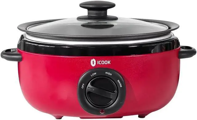 Main image of HOPDAY 6.5 Quart Slow Cooker, Aluminium Sear/Sauté Stew Pot Stovetop Safe, Dishwasher Safe, Glass Lid, Adjustable Temp, Food Warmer (Red)