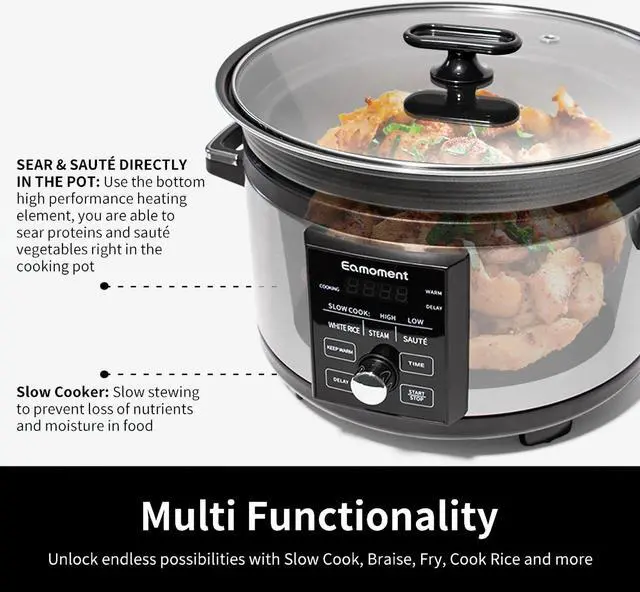 Alt view image 4 of 6 - HOPDAY 5.5 Quart Slow Cooker With Timer, Aluminum Alloy Non Stick Liner, Programmable SLOW COOK HIGH/ SLOW COOK LOW/ WHITE RICE/ STEAM/ SAUTE/ WARM/ DELAY