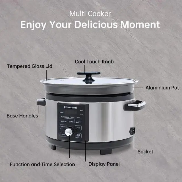 Alt view image 6 of 6 - HOPDAY 5.5 Quart Slow Cooker With Timer, Aluminum Alloy Non Stick Liner, Programmable SLOW COOK HIGH/ SLOW COOK LOW/ WHITE RICE/ STEAM/ SAUTE/ WARM/ DELAY