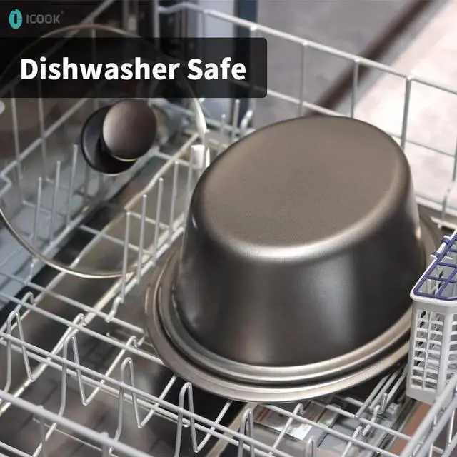 Alt view image 3 of 5 - HOPDAY 6.5 Quart Slow Cooker, Aluminium Sear/Sauté Stew Pot Stovetop Safe, Dishwasher Safe, Glass Lid, Adjustable Temp, Food Warmer (Red)