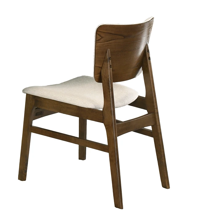 Alt view image 3 of 7 - DUOSI 2pc Mid-century Modern Upholstered Chairs Brown Finish Beige Fabric Upholstery Wooden Dining Room Furniture