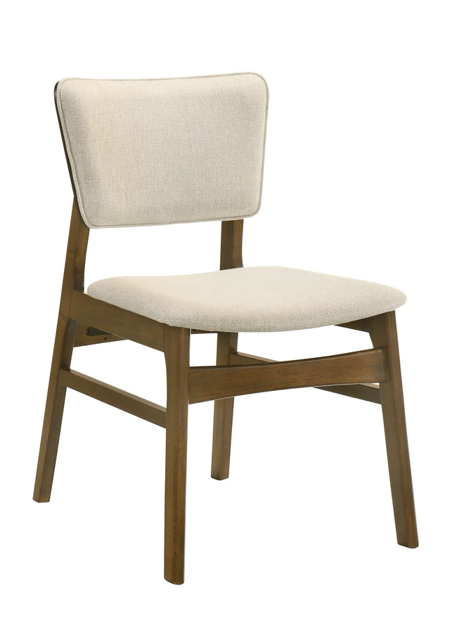 Alt view image 2 of 7 - DUOSI 2pc Mid-century Modern Upholstered Chairs Brown Finish Beige Fabric Upholstery Wooden Dining Room Furniture