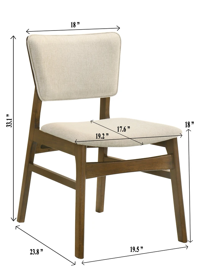 Alt view image 6 of 7 - DUOSI 2pc Mid-century Modern Upholstered Chairs Brown Finish Beige Fabric Upholstery Wooden Dining Room Furniture