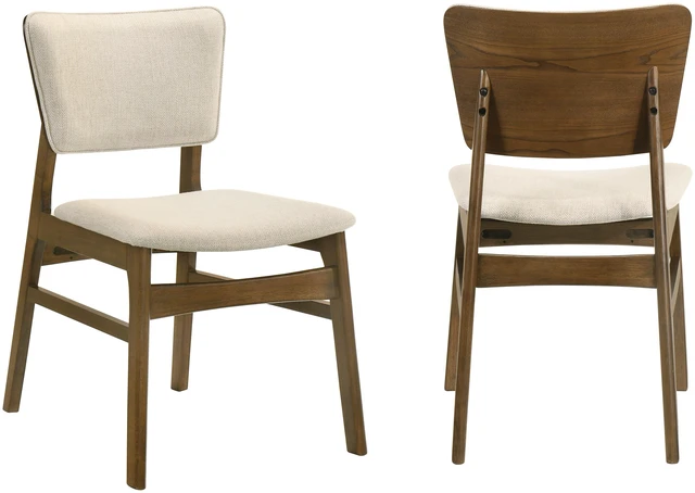Main image of DUOSI 2pc Mid-century Modern Upholstered Chairs Brown Finish Beige Fabric Upholstery Wooden Dining Room Furniture