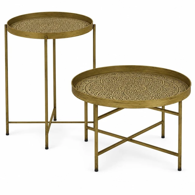 Main image of DUOSI Gold Round Coffee Table Set with Hammered Tray Top & Metal Frame, Center Table for Living Room & Bedroom