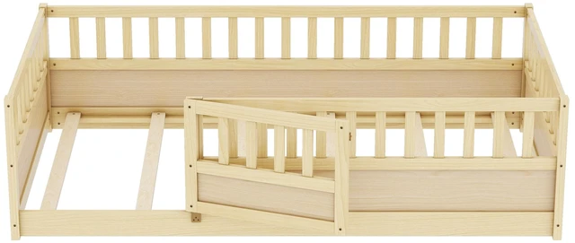 Alt view image 7 of 7 - DUOSI Twin Size Floor bed, integral construction with super high security barrier, door, children's floor bed frame, Montessori wooden children's floor bed