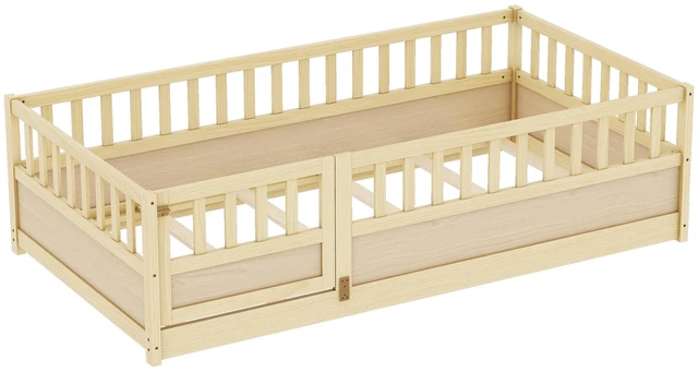 Alt view image 5 of 7 - DUOSI Twin Size Floor bed, integral construction with super high security barrier, door, children's floor bed frame, Montessori wooden children's floor bed