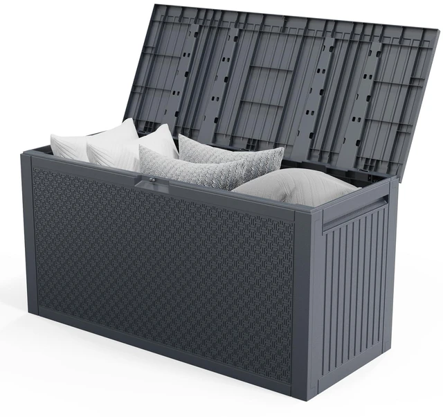 Main image of DUOSI 90gal Outdoor Garden Plastic Storage Deck Box Chest Tools Cushions Toys Lockable Seat