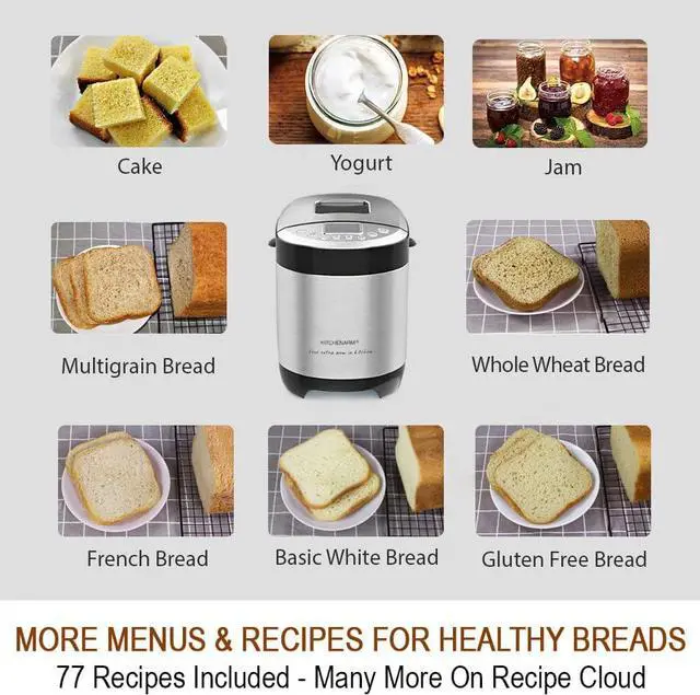 Alt view image 4 of 7 - KITCHENARM 29-in-1 SMART Bread Machine with Gluten Free Setting 2LB 1.5LB 1LB Bread Maker Machine with Homemade Cycle - Stainless Steel Breadmaker with Recipes Whole Wheat Bread Making Machine