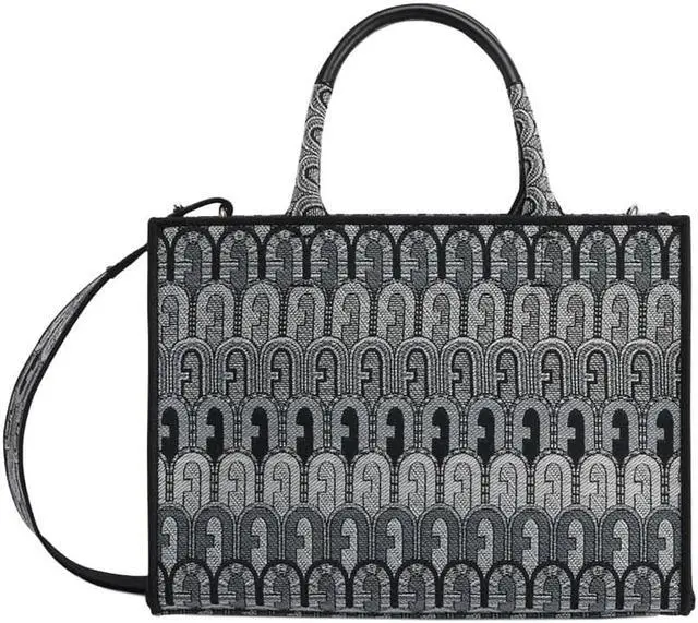 Main image of Furla Women's Black Denim Opportunity Logo Box Tote Bag Small Handbag