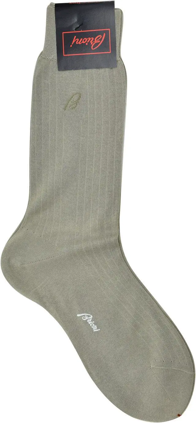 Main image of Brioni Men's 100% Cotton Oatmeal Checked Socks (12)
