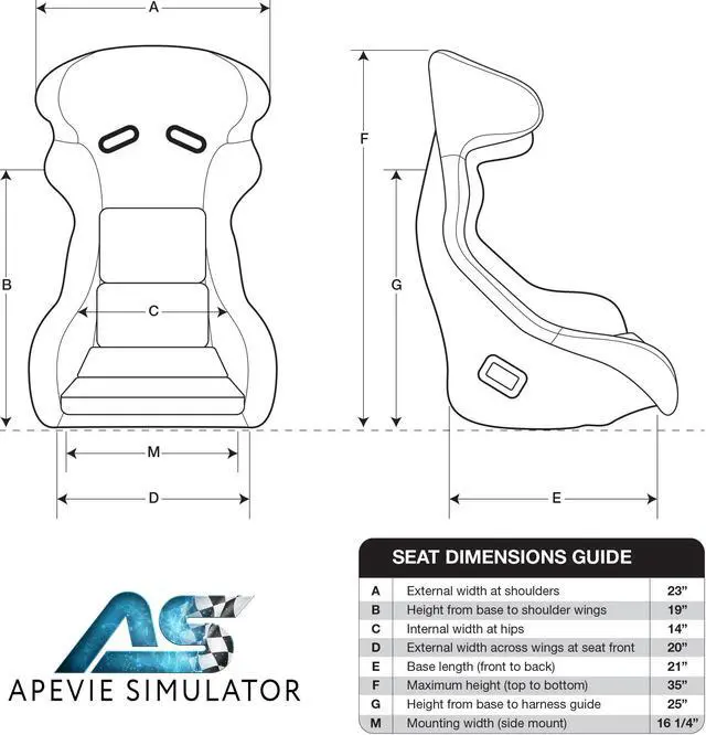 Alt view image 6 of 6 - Apevie Simulator - AS-M3 Sim Racing Seat - Black