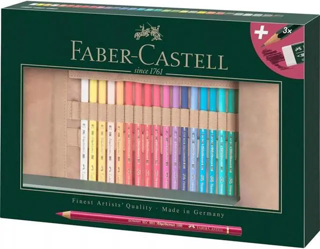 Main image of Faber-Castell Polychromos Artists Coloured Pencils Set of 30 with Leather Roll