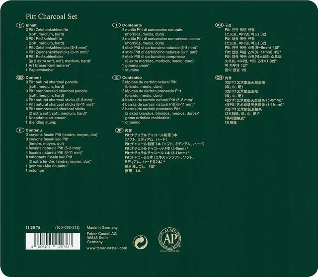 Alt view image 4 of 4 - Faber-Castel Pitt 112978 Charcoal Set in Metal Case Pieces, 24 Count