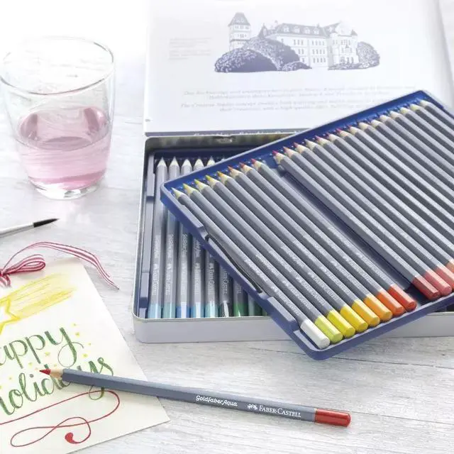 Alt view image 3 of 4 - Faber-Castell 48Pc Creative Studio Goldfaber Watercolor Pencil in Aqua Metal Tin