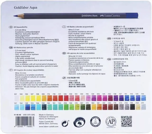 Alt view image 4 of 4 - Faber-Castell 48Pc Creative Studio Goldfaber Watercolor Pencil in Aqua Metal Tin