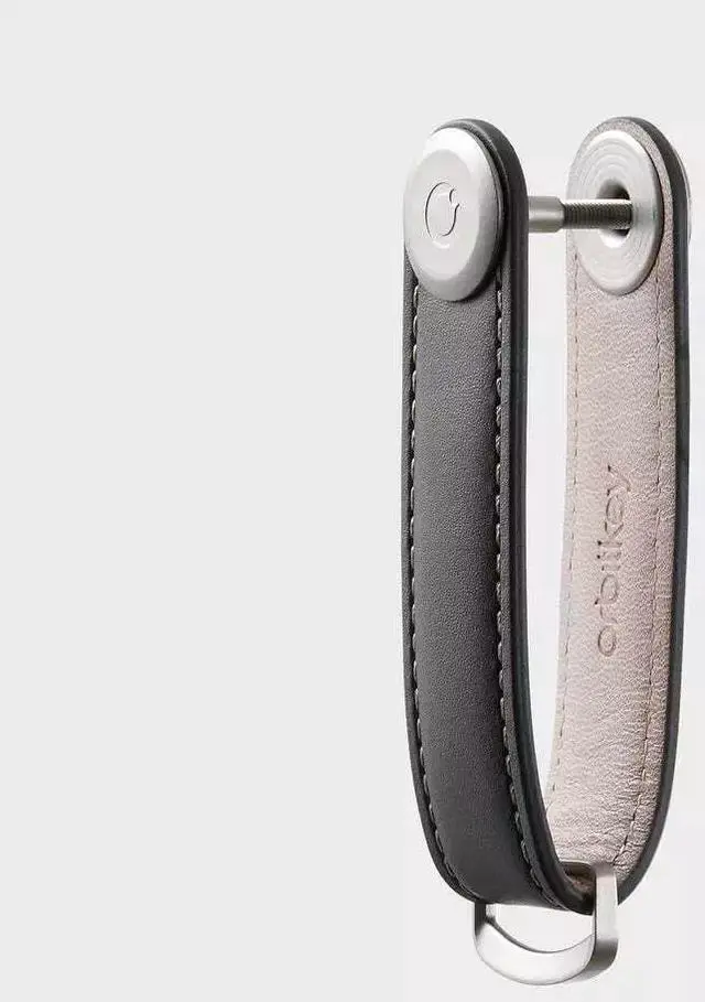 Alt view image 4 of 5 - Orbitkey Premium Leather Slim Key Organizer, Carry 2-7 Keys, Charcoal/Grey Stitching