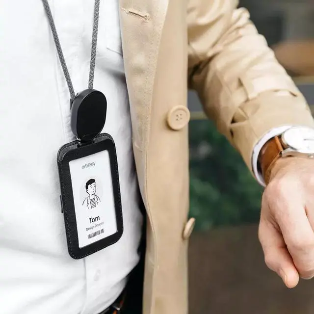 Alt view image 2 of 6 - Orbitkey ID Card Holder with Leather & Durable Dyneema Cord With Lanyard, Black