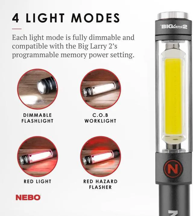 Alt view image 5 of 5 - NEBO BIG LARRY 2 Power Work Light | Bright Flashlight and Work Light with Clip and Magnetic Base | Storm Gray