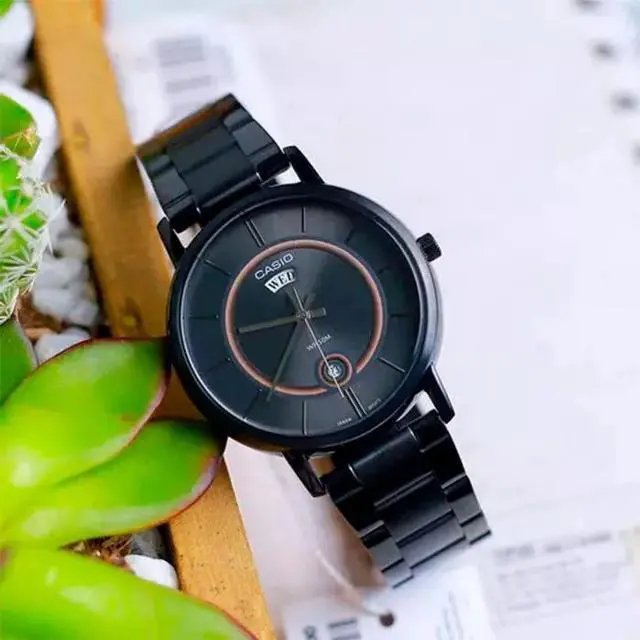 Alt view image 3 of 5 - Casio MTPB120B-8A Men's Analog Black Ion Plated Stainless Steel Band Watch