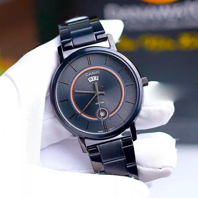 Alt view image 2 of 5 - Casio MTPB120B-8A Men's Analog Black Ion Plated Stainless Steel Band Watch