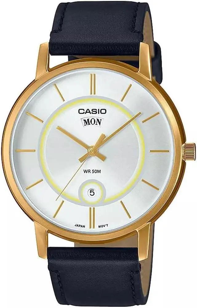 Main image of Casio MTP- B120Gl-7AVDF Men's Leather Analog White Dial Watch with Black Strap