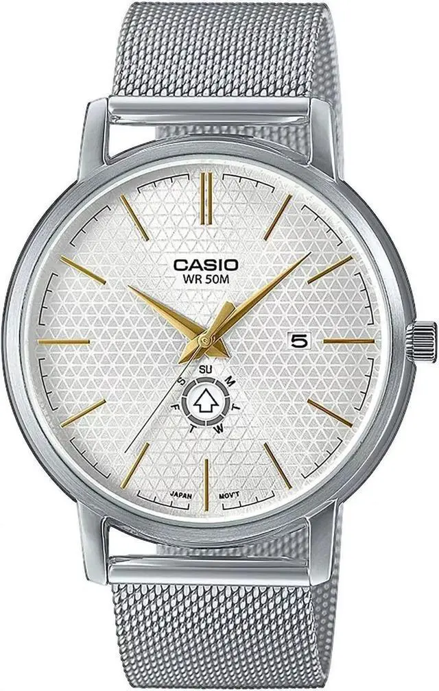 Main image of Casio MTP-B125M-7AVDF Men's Stainless Steel Strap Watch with White Dial, Silver