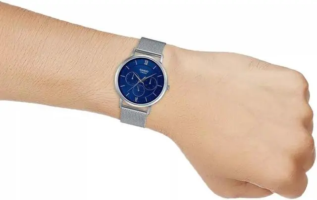 Alt view image 4 of 4 - Casio MTP-B300M-2AVDF Men's Stainless Steel Mesh Band Analog Watch, Blue Dial