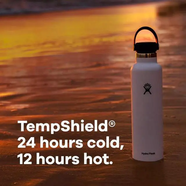 Alt view image 3 of 8 - Hydro Flask Stainless Steel 24oz Standard Mouth White Water Bottle with Flex Cap