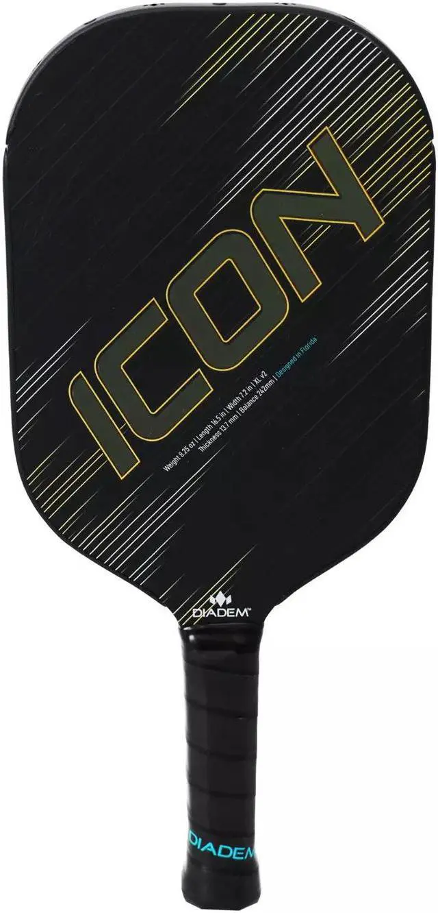 Main image of Diadem Unisex Icon v2 Extended Length Pickleball Paddle, 8mm PP honeycomb, Black