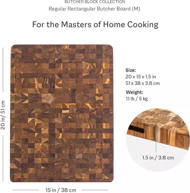 Alt view image 4 of 6 - Teakhaus Butcher Block Wooden Cutting Board, Hand Grip, 20x15x1.5 in - Medium