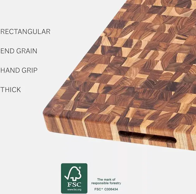 Alt view image 2 of 6 - Teakhaus Butcher Block Wooden Cutting Board, Hand Grip, 20x15x1.5 in - Medium