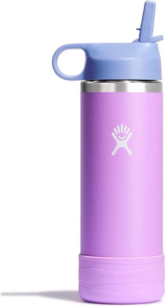 Main image of Hydro Flask Kid's Wide Mouth Water Bottle with Straw Cap & Boot, 18 oz - Anemone