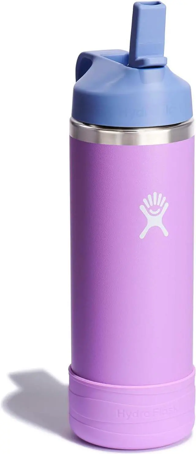 Alt view image 2 of 6 - Hydro Flask Kid's Wide Mouth Water Bottle with Straw Cap & Boot, 18 oz - Anemone