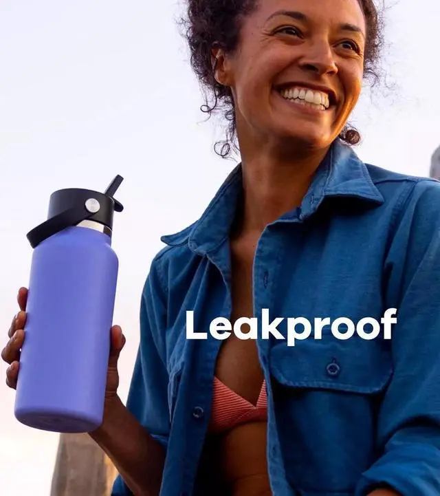 Alt view image 3 of 6 - Hydro Flask Vacuum Insulated Wide Mouth Water Bottle w/Straw Lid, 24 oz - Indigo