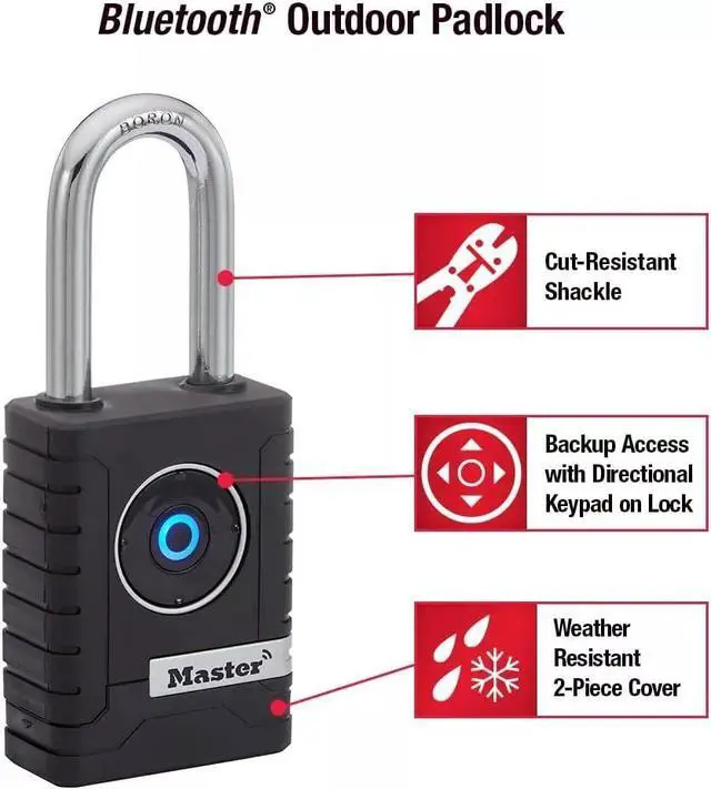 Alt view image 2 of 6 - Master Lock 108198 Wide Bluetooth Smart Padlock with Keypad, 11/32 in - Black