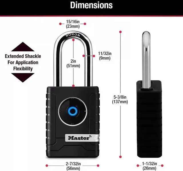 Alt view image 6 of 6 - Master Lock 108198 Wide Bluetooth Smart Padlock with Keypad, 11/32 in - Black