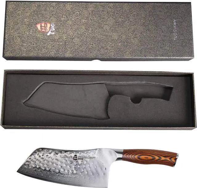 Alt view image 3 of 6 - TUO Cutlery 7" Cleaver Knife - Fiery Phoenix Japanese AUS-10 Damascus Steel