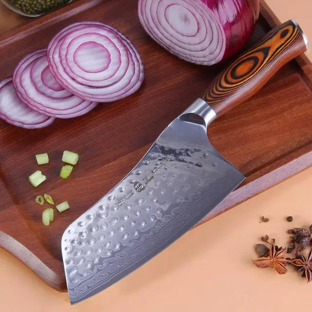 Alt view image 4 of 6 - TUO Cutlery 7" Cleaver Knife - Fiery Phoenix Japanese AUS-10 Damascus Steel