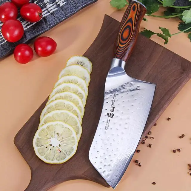 Alt view image 6 of 6 - TUO Cutlery 7" Cleaver Knife - Fiery Phoenix Japanese AUS-10 Damascus Steel