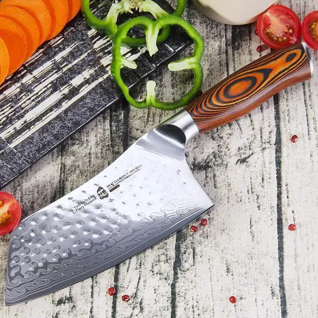 Alt view image 5 of 6 - TUO Cutlery 7" Cleaver Knife - Fiery Phoenix Japanese AUS-10 Damascus Steel