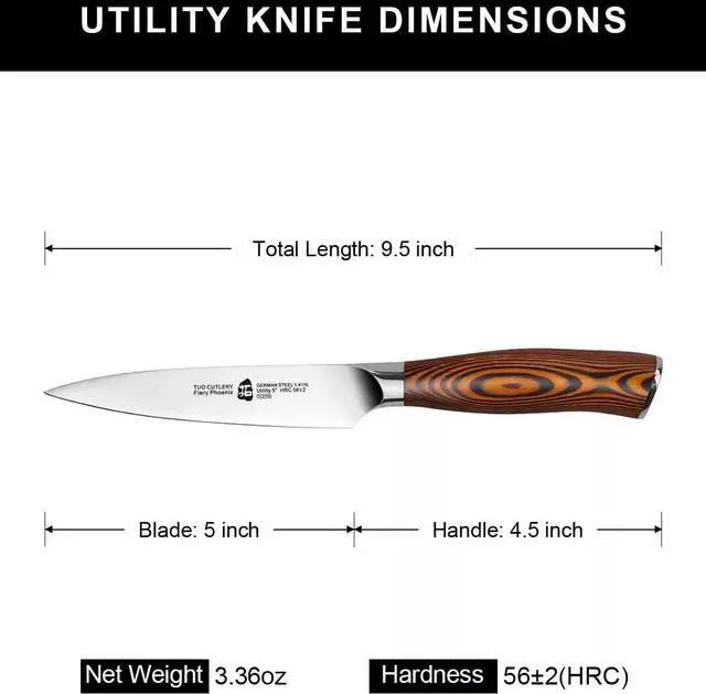 Alt view image 5 of 6 - TUO Cutlery 5'' Utility Kitchen Knife - Fiery Phoenix Series, Stainless Steel