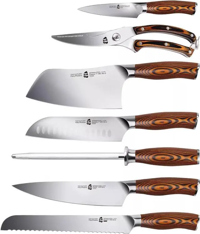 Alt view image 6 of 6 - TUO Cutlery Fiery Series 8pc Knives Set with Wooden Block, Honing Steel & Shears