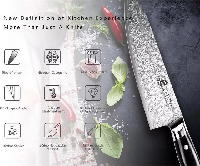 Alt view image 6 of 6 - TUO Cutlery High Carbon Stainless Steel Kitchen Chef Knife 8-inch, Black