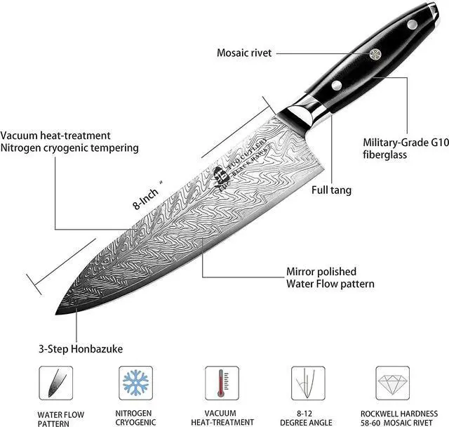 Alt view image 2 of 6 - TUO Cutlery High Carbon Stainless Steel Kitchen Chef Knife 8-inch, Black
