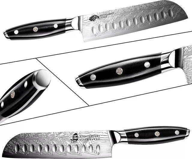 Alt view image 2 of 6 - TUO Cutlery 7'' Santoku Knife-Black Hawk-S Series, Japanese Chefs Kitchen Knife
