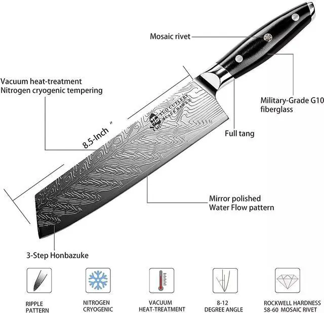 Alt view image 4 of 6 - TUO Cutlery Chef's Kitchen Kiritsuke Knife, Black Hawk-S Series, 8.5 inch
