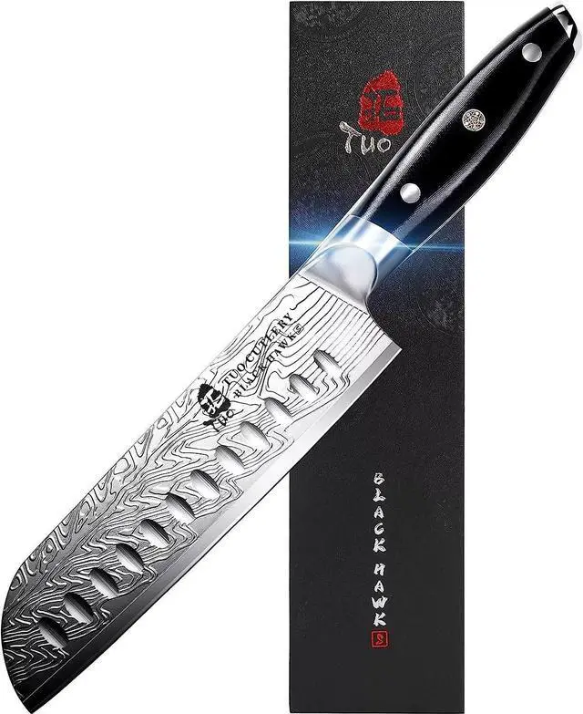 Main image of TUO Cutlery 7'' Santoku Knife-Black Hawk-S Series, Japanese Chefs Kitchen Knife