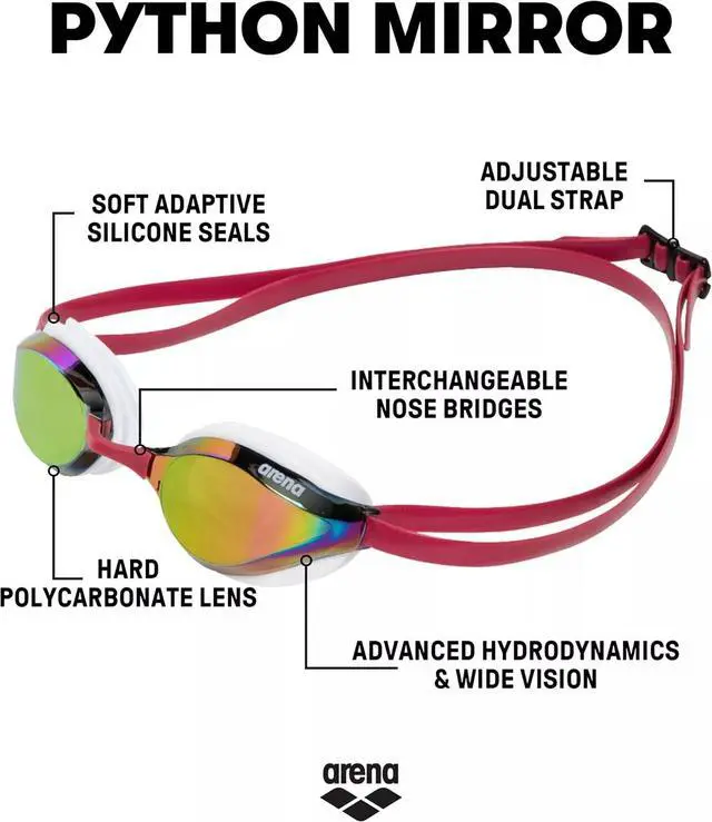 Alt view image 4 of 5 - Arena Unisex Python Racing Swim Mirror Lens Goggles, Copper/White/Red Wine